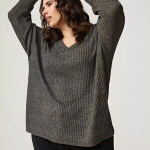 NWT Torrid Oversized V Neck Long Sleeve Tunic Top - Gray - Size 2